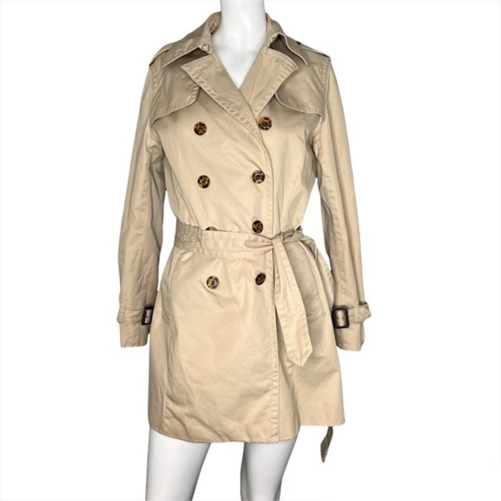 Banana Republic beige tan belted trench coat 100% cotton button front medium